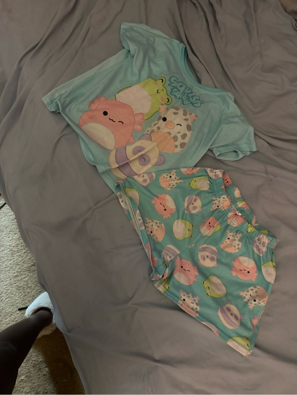 Squishmallows Light Blue Short Sleeve Pajama Set with Pastel Character Prints